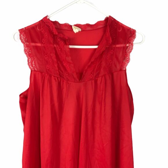 Texsheen Vintage Red Nightgown Medium Nylon Lace Maxi Gown Babydoll Lingerie - Picture 3 of 7